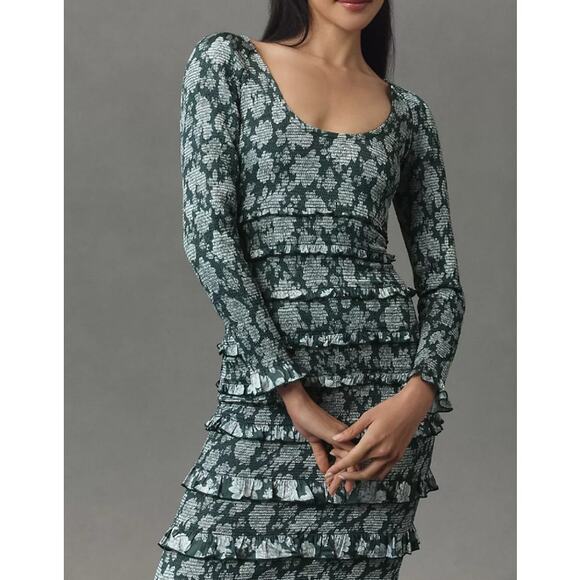 V. Chapman Lanie Maxi Dress Emerald Peony Print Ruffles Wedding Guest Size 2 NEW - Picture 10 of 10
